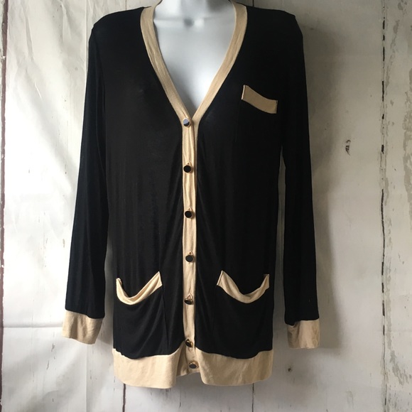 Monteau Sweaters - Monteau Black & Tan Lightweight Cardigan